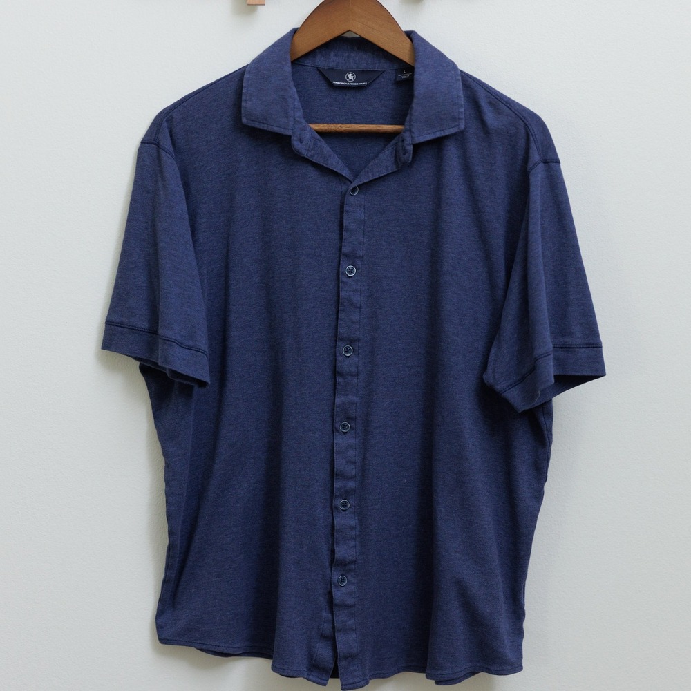 Hart Schaffner Marx Mens Large Blue Cotton Short Sleeve Button Down Shirt